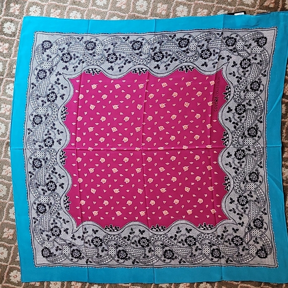 Italian Silk Scarf, turquoise, magenta, black and white, Coveri, New with tags - Picture 1 of 3